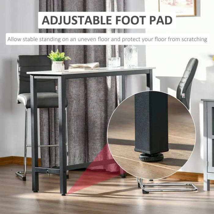 Adjustable Footpad Bar Table: White & Black Marble Grain, Sturdy Construction, Versatile & Stylish - 120W x 40D x 100Hcm