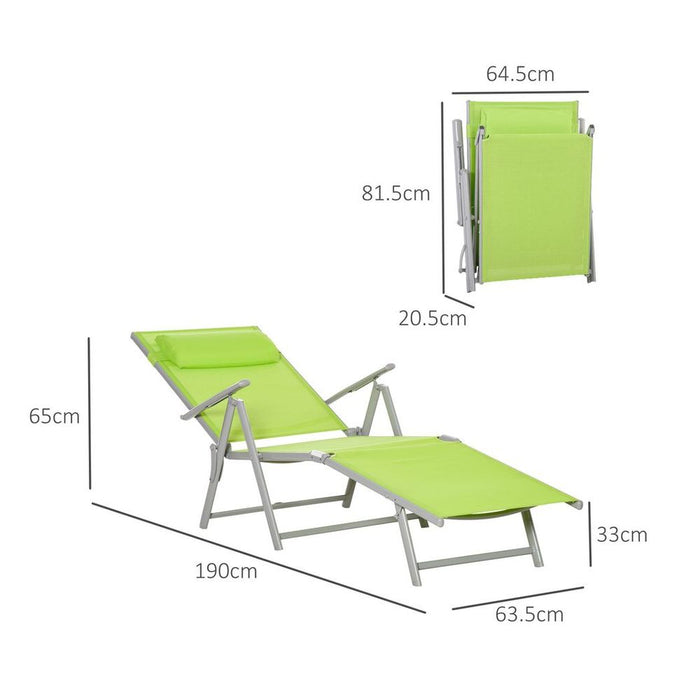 Outsunny Sling Patio Reclining Chaise Lounge Garden Furniture Folding, Green