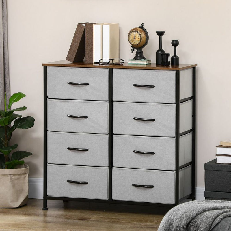 HOMCOM Grey 8 Drawer Fabric Chest: Closet & Hallway Storage, Wooden Top, High Quality