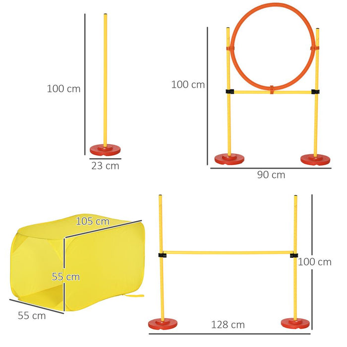 PawHut Portable Pet Agility Training Obstacle Set for Dogs w/Adjustable High Jumping Pole, Jumping Ring, Turnstile poles, Tunnel