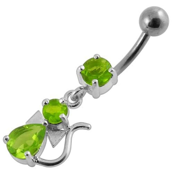 Jeweled Fancy Silver Dangling Banana Bar Belly Ring