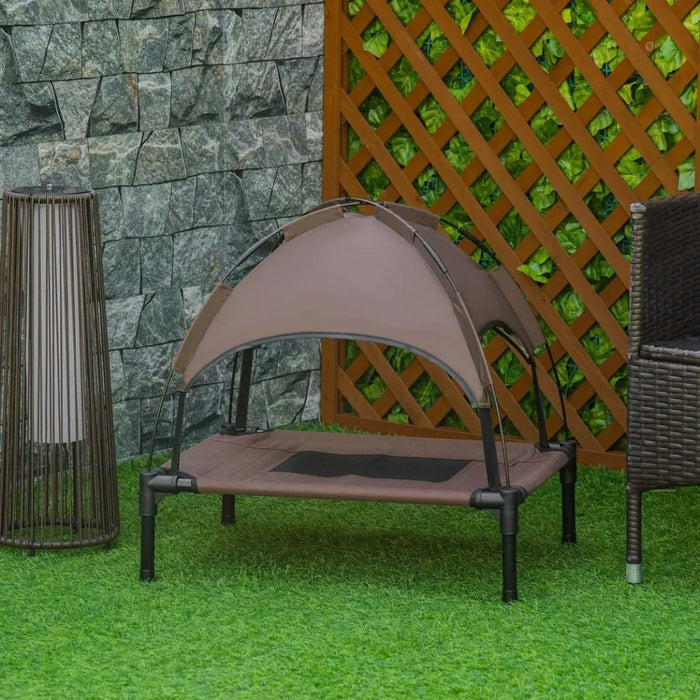 Nap & Chill Elevated Pet Bed: Breathable, Canopy Tent, Outdoor Brown - 61 cm