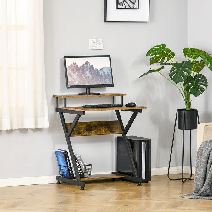 Premium Computer Desk: R-Shaped, Brown, Monitor Shelf, Storage. High-Quality, Space-Saving Design!