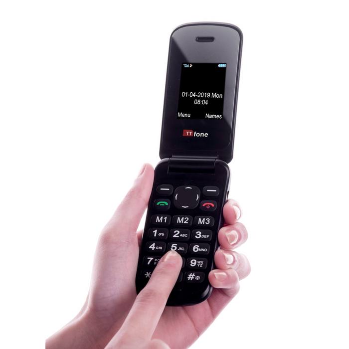 TTfone Black Flip Big Button GSM Mobile Phone - Cheap & Simple - Charger Included