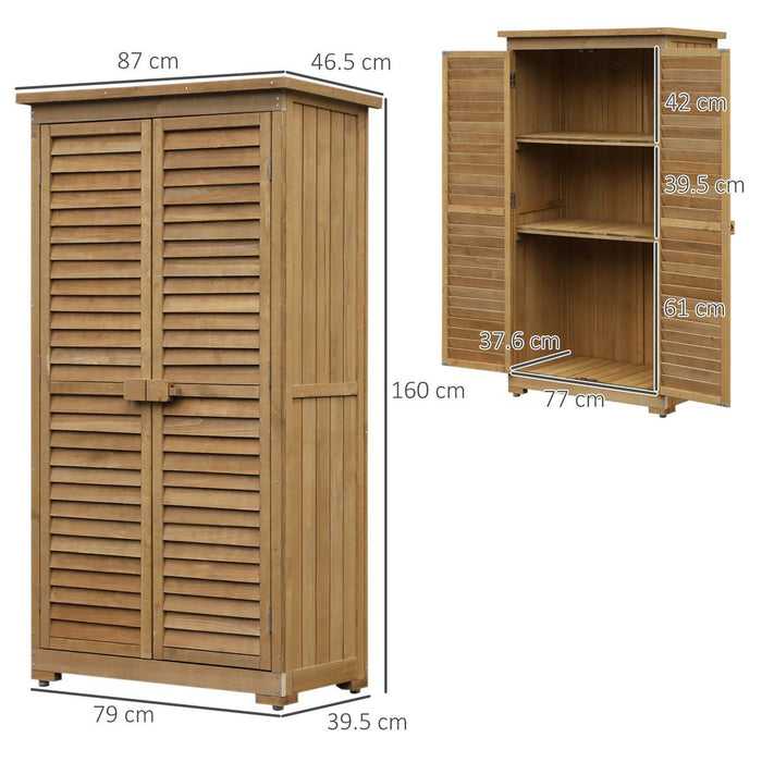 Wooden Garden Storage Shed Unit, 3-Tier Shelves Tool Cabinet Organizer