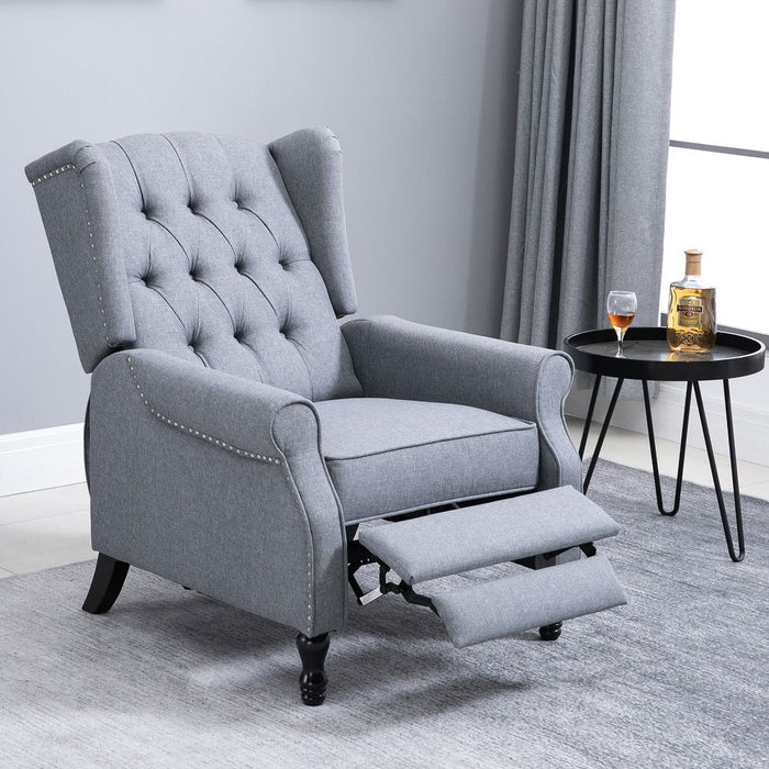 Luxury Recliner Armchair | Fabric Reclining Chair w/ Footrest | Light Grey | Free Shipping