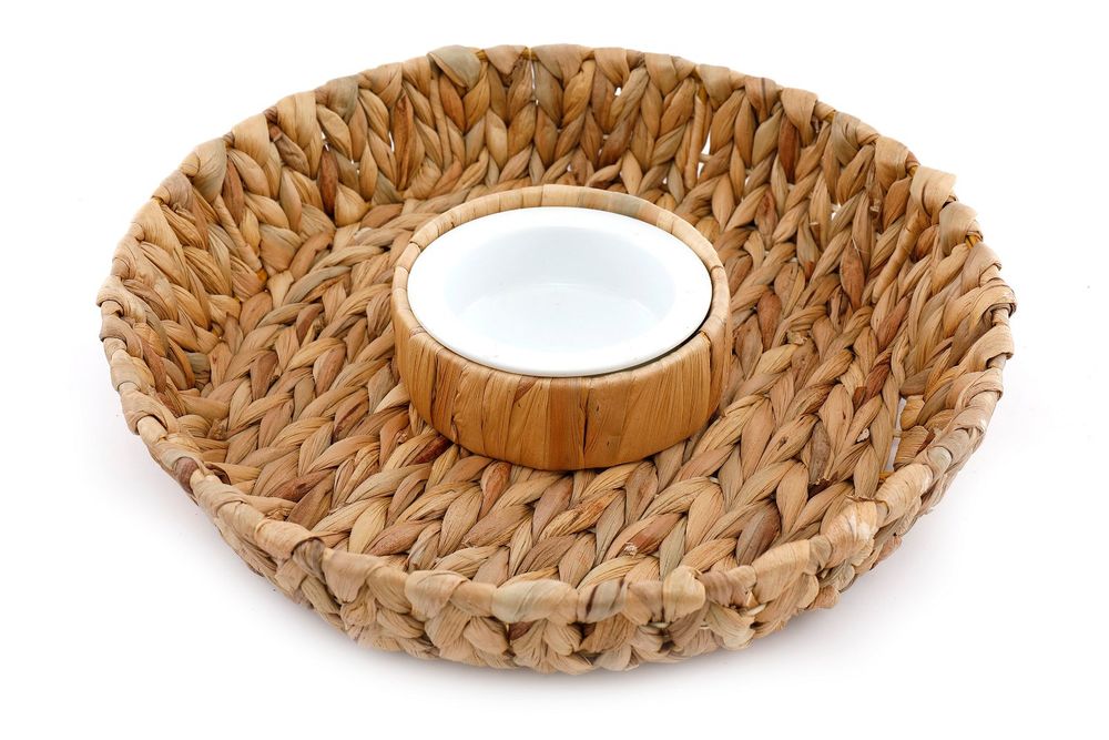 Premium Raffia Chip & Dip Tray 35cm - High-Quality Weaving, Elegant Design - Perfect for Serving Crisps & Dips