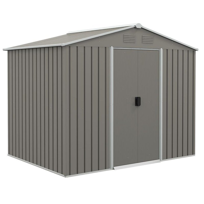 Outsunny 8 x 6ft Garden Storage Shed w/ Double Sliding Door Outdoor Light Grey