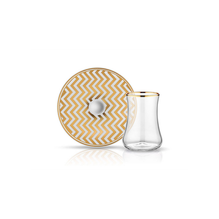 Dervish Zigzag Tea Glass and Saucer - Mat Gold