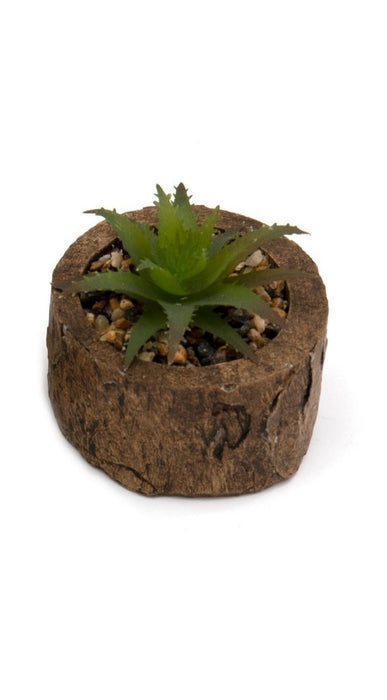 Bark Effect Pot + Faux Succulent - Natural Charm, Cement + Plastic, 8cm Diameter, Randomly Picked