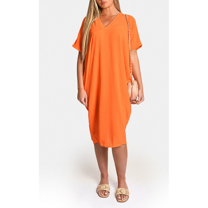 Timeless V-Neck Midi Dress: Half-Sleeve & Flattering Design