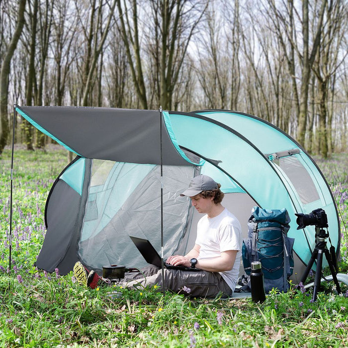 Outsunny 4 Person Camping Tent: Pop-up Design, Mesh Vents, Dark Blue - Perfect for Hiking & Family Trips