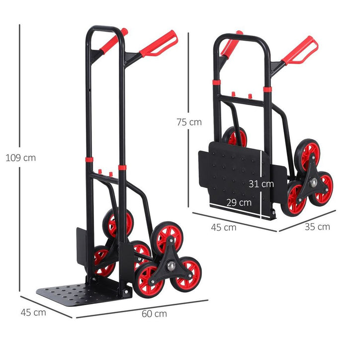 DURHAND Climbing Stairs Trolley Hand Trucks 6-Wheels Foldable Load Cart Steel