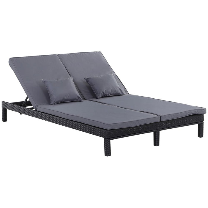 Premium 2-Seater Rattan Lounger - Adjustable Cushions - Black