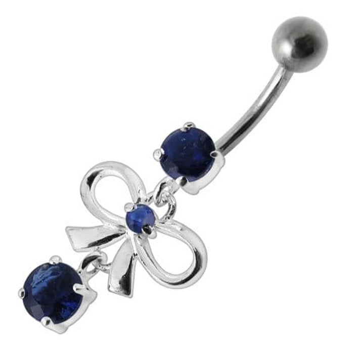 Fancy Bow Shape Jeweled Dangling Navel Ring