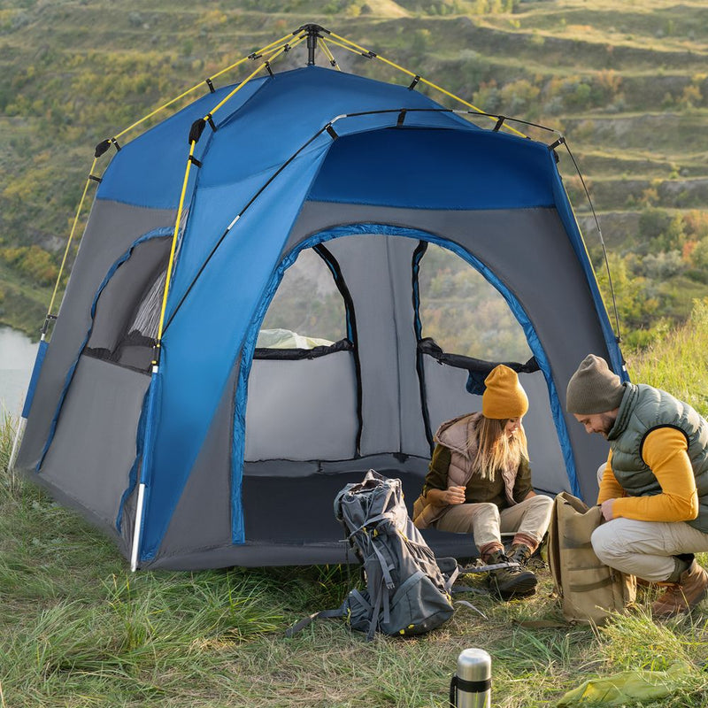 Premium 4 Person Pop-Up Camping Tent - Waterproof, Easy Set-Up, Grey Outsunny