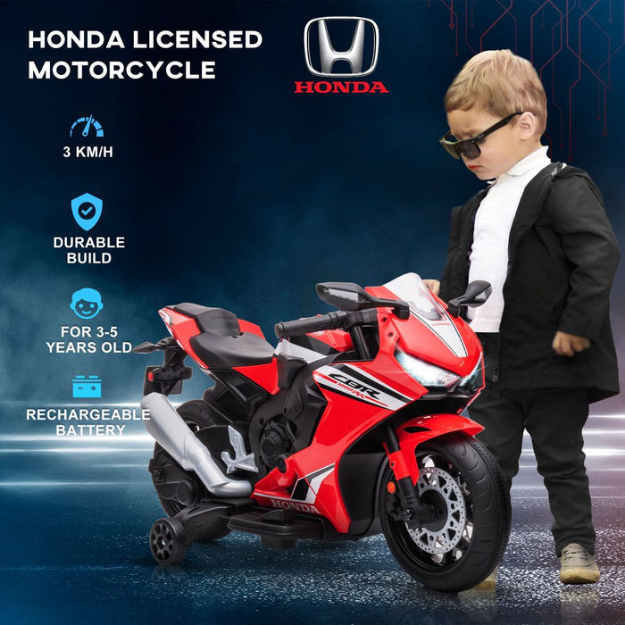 HOMCOM Honda Licensed 6V Kids Electric Motorbike Ride On Motorcycle Vehicle w/Headlights, Music, Training Wheels, for Ages 3-5 Years Red 3-5 Years Red HOMCOM