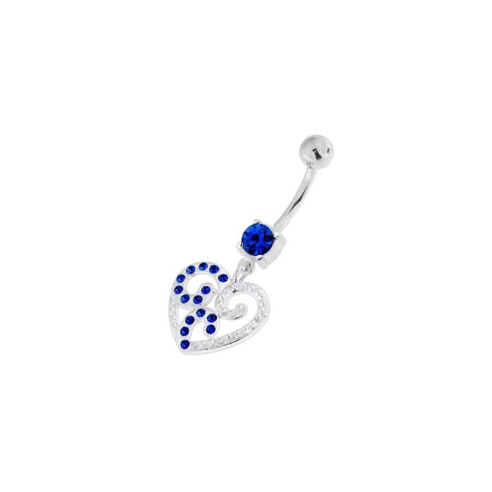 Jeweled Floral Heart 925 Sterling Silver Navel Belly Piercing