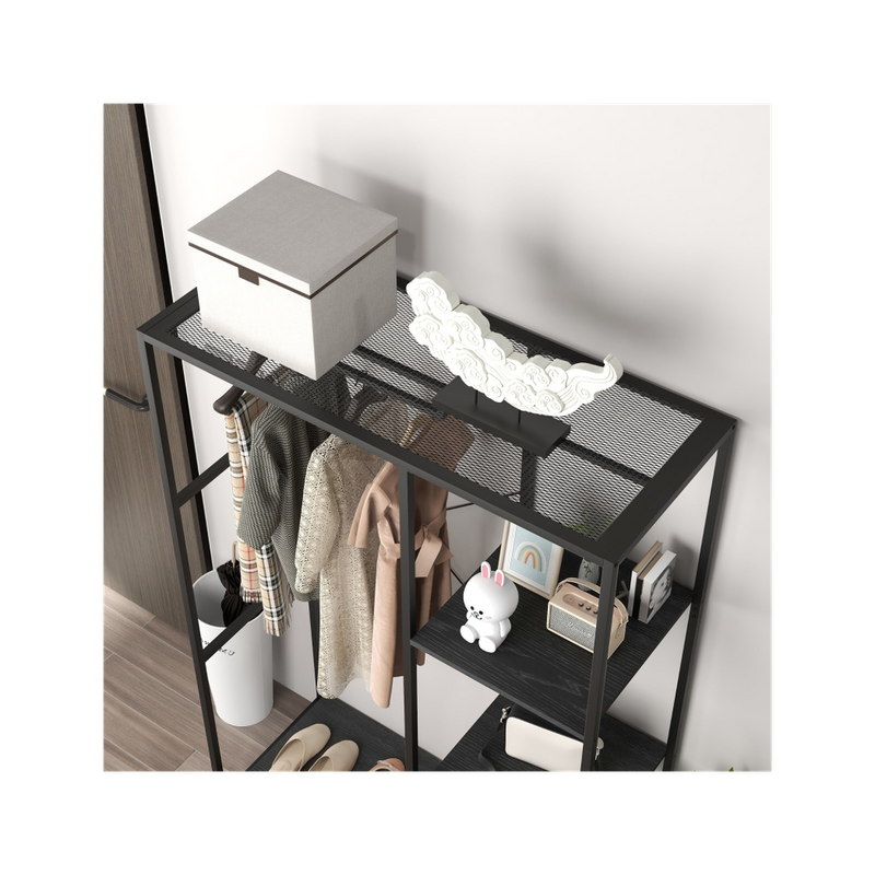 HOMCOM Coat Rack Stand - Hanging Rail & Storage Shelves - Black - Buy Now!