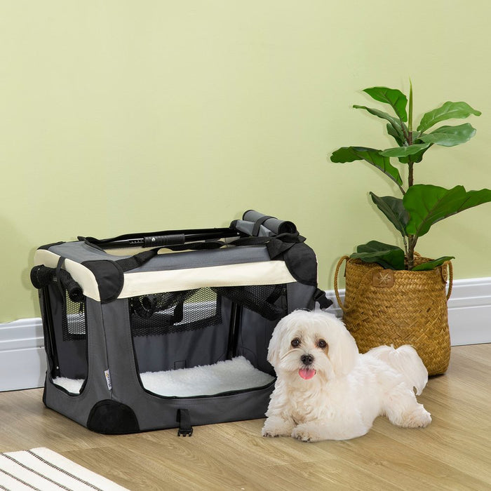 51cm Foldable Pet Carrier w/ Cushion for Mini Dogs and Cats - Grey Pawhut