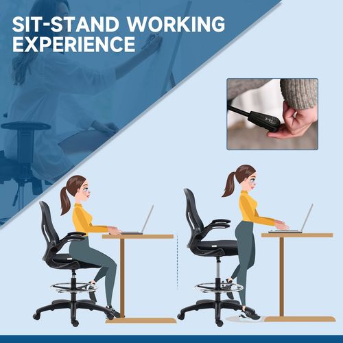 Vinsetto Draughtsman Chair Tall Office Chair w/ Adjustable Footrest Ring Black