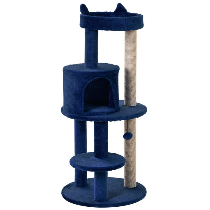 Ultimate Cat Playground - 104cm Tower, Scratching Posts, Ear Perch, House - Blue