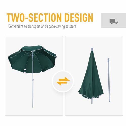 2.2M Beach Umbrella Parasol Canopy Shade Tilt Sun Shelter Steel Dark Green