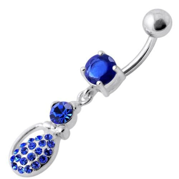 Fancy Blue Stone Tear Drop Jeweled Dangling Navel Ring