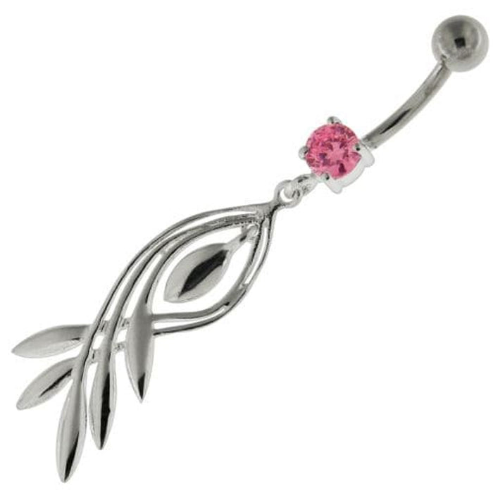 925 Sterling Silver Plain Twisted Leaf Belly Button Ring