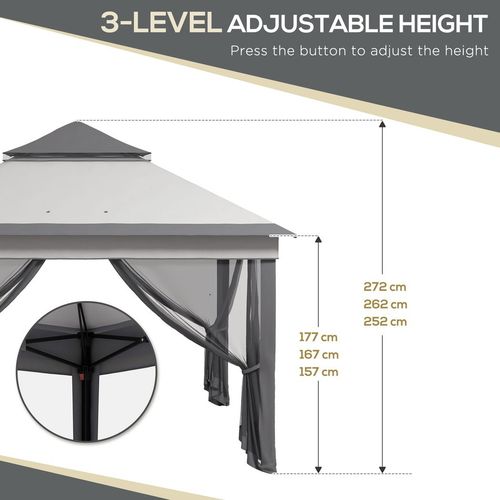 Outsunny 3 x 3(m) Pop Up Gazebo Tent with Netting, Height Adjustable, Grey