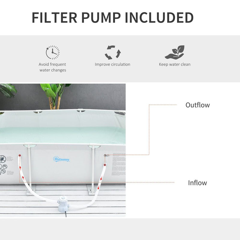 Steel Frame Pool & Filter Pump & Cartridge Rust Resistant 292 x 190 x 75cm Grey