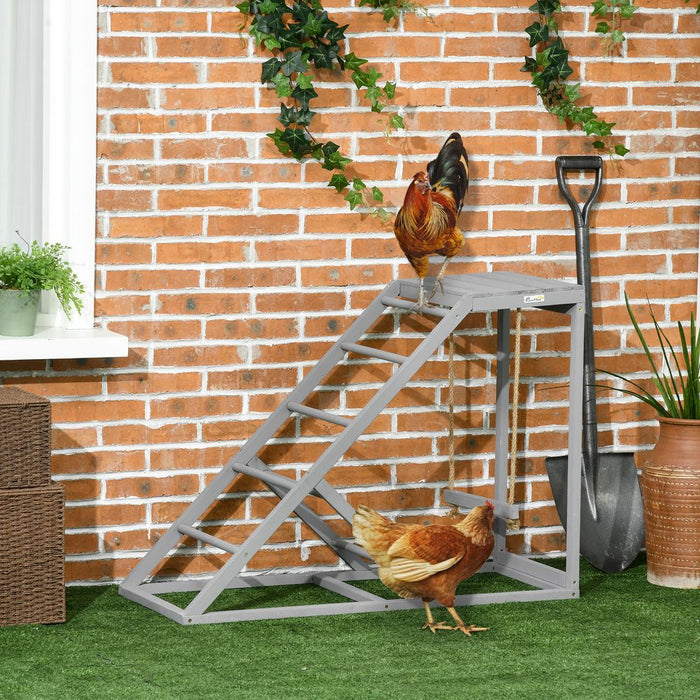 Ultimate Chicken Coop Toy: Swing, Ladder, Platform - 2 Chickens, Hens - Grey