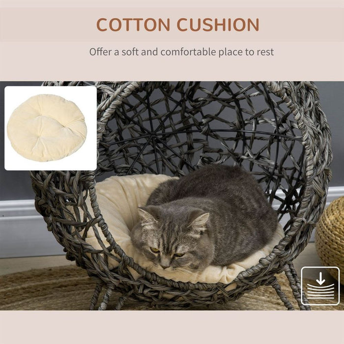 Premium Rattan Cat House - Stylish, Comfy and Easy Assembly-Free Design - Perfect for Kittens - Silver-Grey