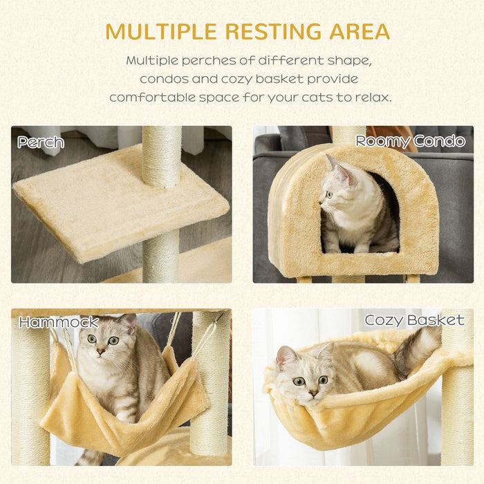 Premium Cat Tree - Sisal Scratching Post, Plush Hammock, Cozy House - Pawhut