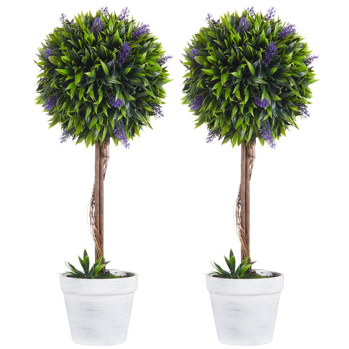 Set of 2 Potted Artificial Plants Ball Tree with Lavender Flowers, 60cm