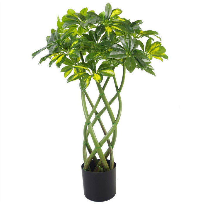 70cm Artificial Twisted Stem Gold Capella Arboricola Bonsai Bush - High Quality, Realistic Decor