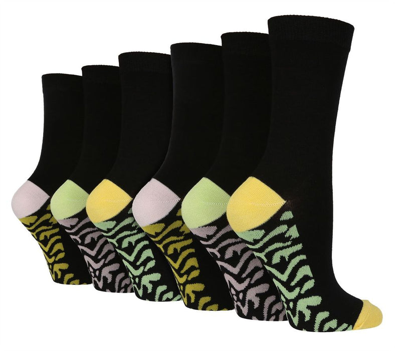 Wildfeet - Ladies 6 Pair Value Pack Bamboo Socks with Foot Patterns