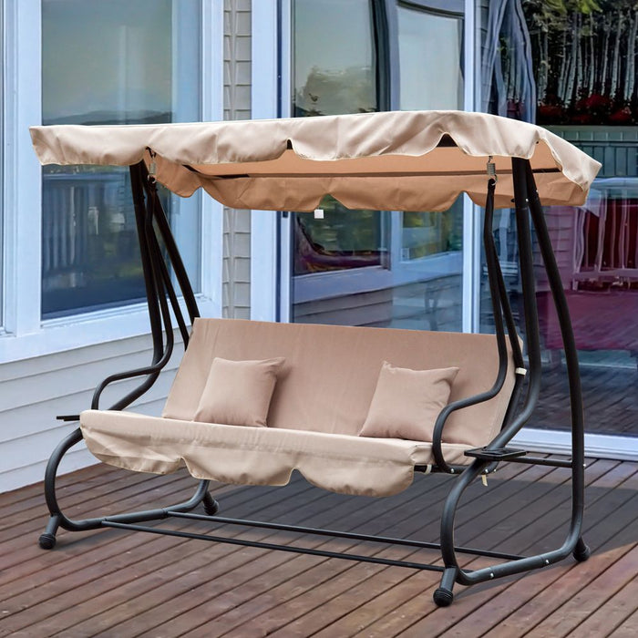 Durable 3 Seater Garden Swing Chair - Convertible Bench Hammock, Adjustable Canopy, Comfy Cushion