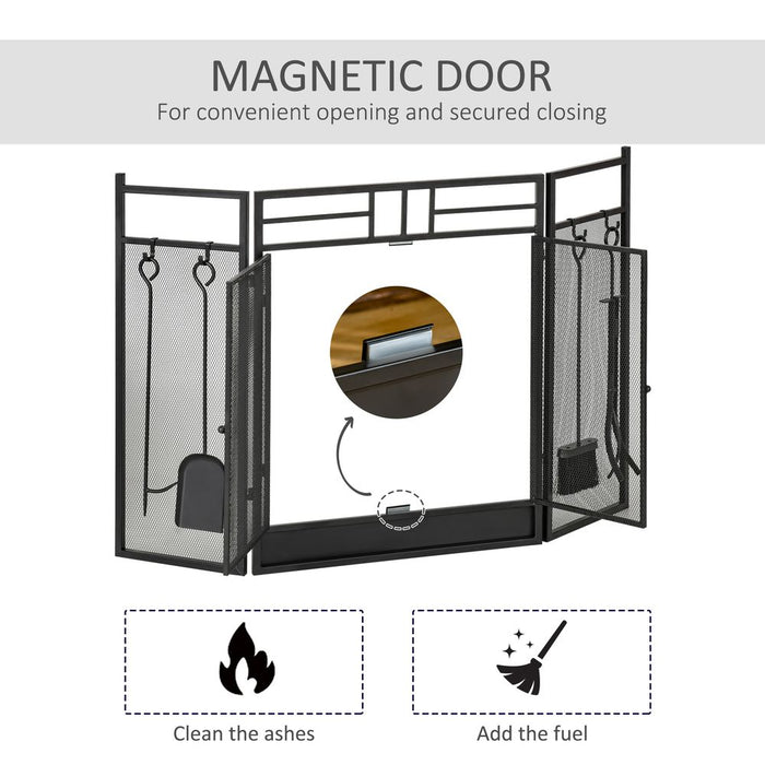 HOMCOM 3 Panel Double Door Fireplace Screen - High Quality Fire Accessory, Easy to Use & Store