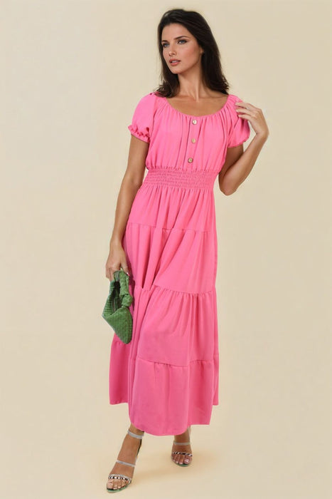 Emmy Smocked Waist Tiered Midi Dress - Elegant, Versatile, and Flattering Silhouette for Any Occasion