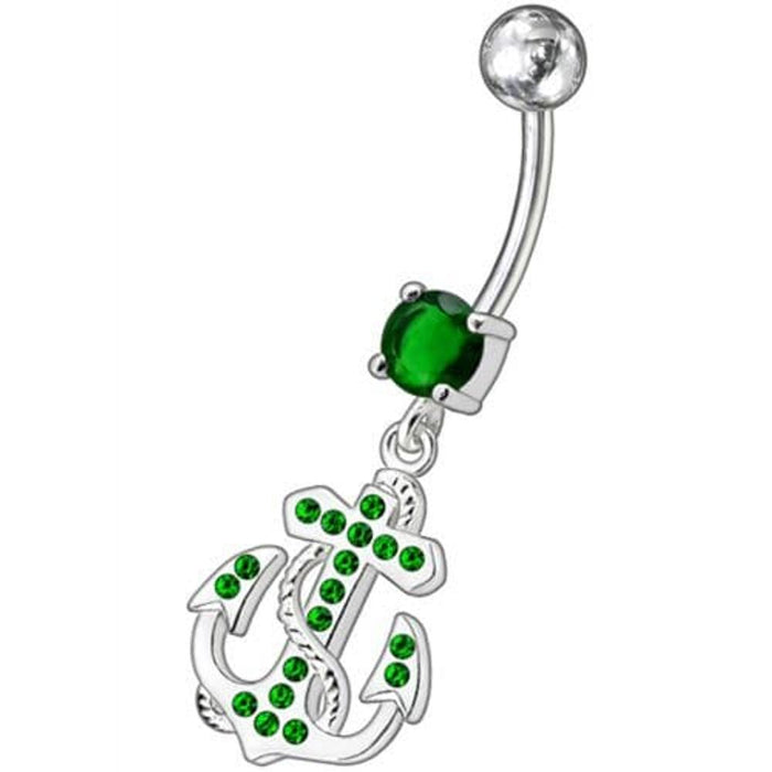 Fancy Jeweled Anchor And Cross Dangling Curved Belly Ring