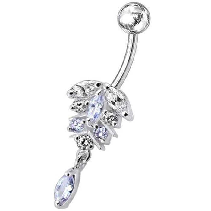 Fancy Dangling Jeweled Banana Bar Navel Ring