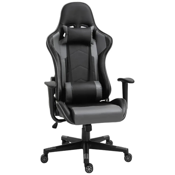 PU Leather Gaming Chair with Adjustable Head Pillow and Lumbar Support, Black