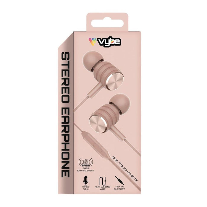 Vybe Bass Enhancer Earphones - One-Touch Remote, AUX-in, Stereo - Pink