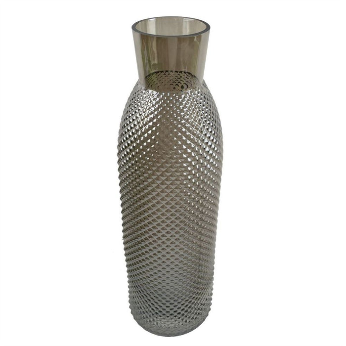 Premium Hand-Finished Smoke Grey Diamond Tall Glass Vase