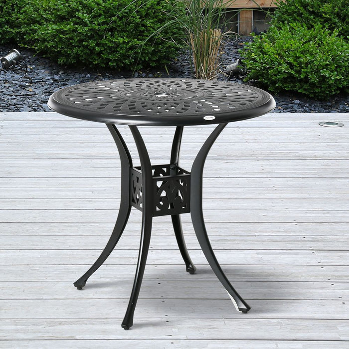 Sturdy 78cm Outdoor Dining Table - Cast Aluminium Black, with Parasol Hole - Outsunny