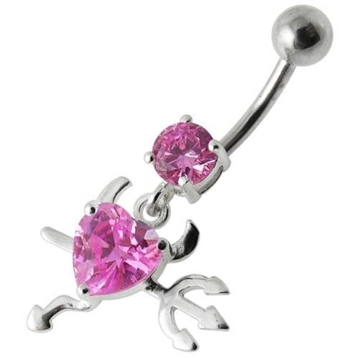 Jeweled Devil heart Dangling Belly Ring