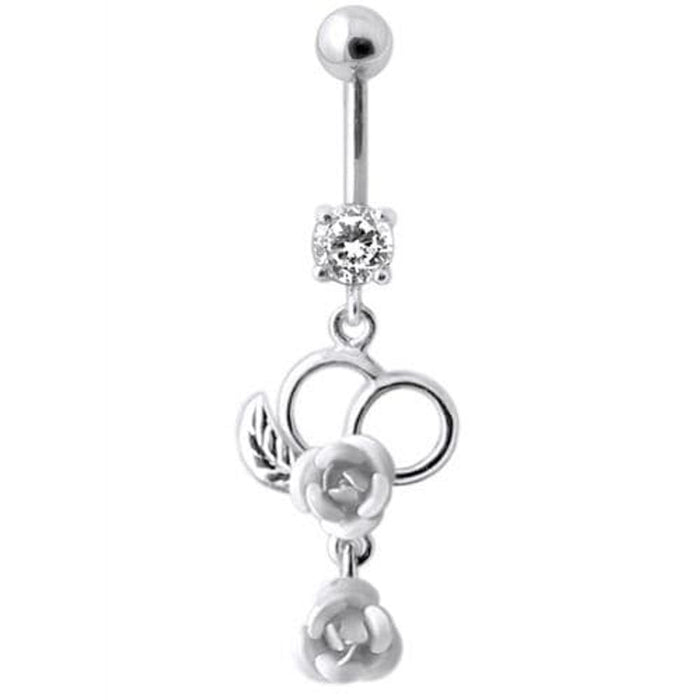 Fancy Silver Jeweled Dangling Navel Ring