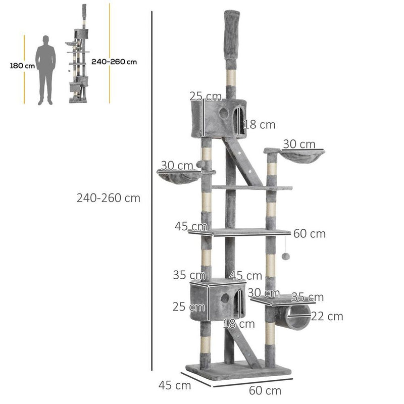 Premium 240-260cm Floor to Ceiling Cat Tree - Light Grey