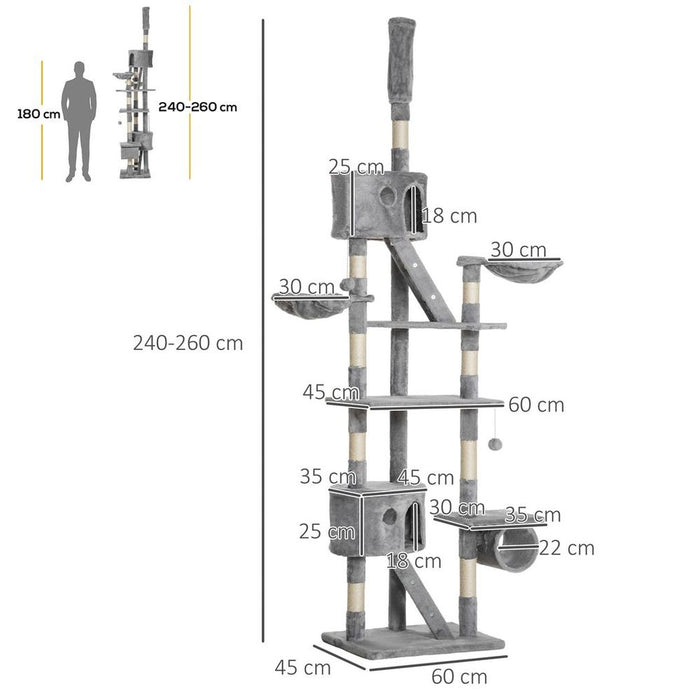 Premium 240-260cm Floor to Ceiling Cat Tree - Light Grey